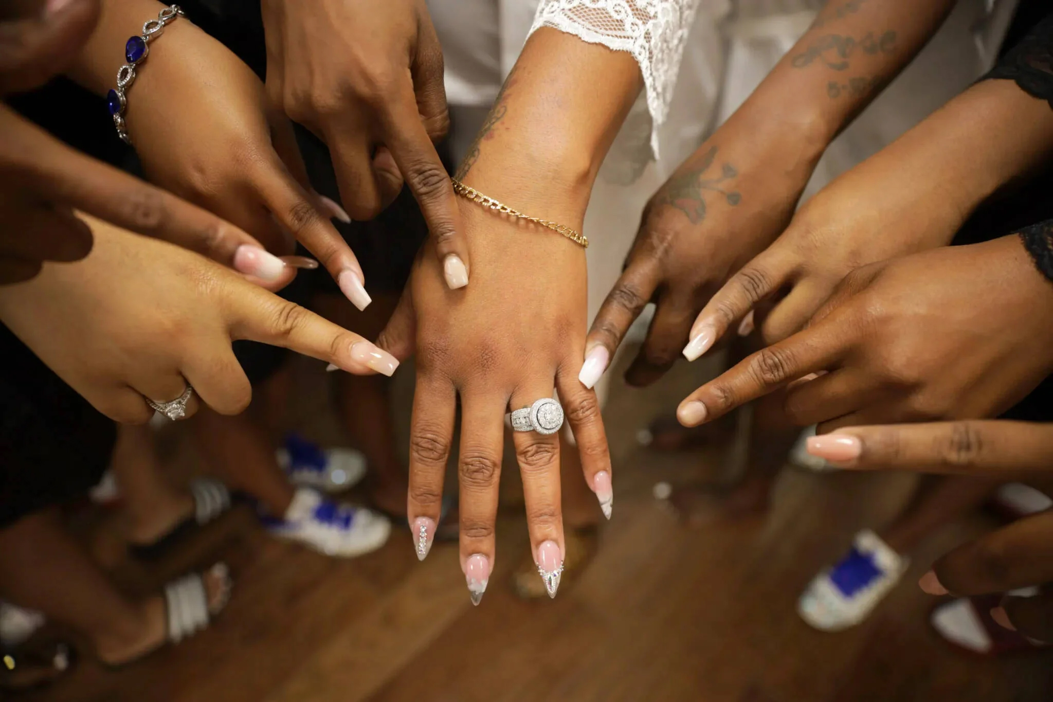 Bride with bridesmaids at Cosmopolitan Ballroom Jacksonville FL — wedding photography by Terrence Tyson